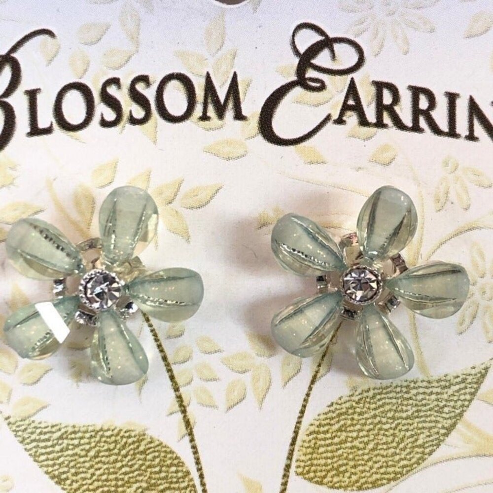 Blossom European Crystal Flower Earrings Light Green